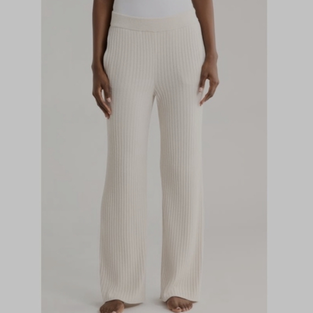 Barefoot Dreams CozyChic Ultra Lite Rib Rolled Edge pull on Pants Almond SZ L